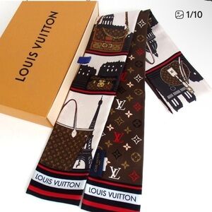 Louis Vuitton Silk Bandeau Scarf – Paris Monogram Print